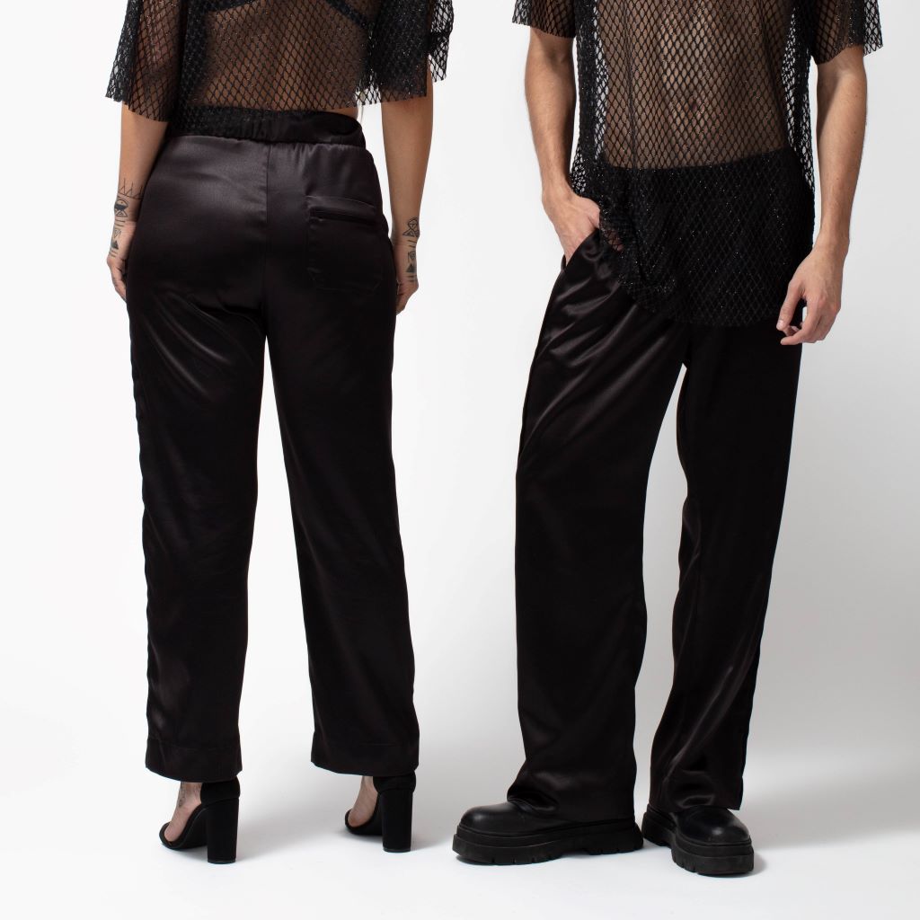 Black Licorice Satin Pants - S