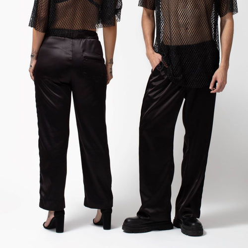 Black Licorice Satin Pants - S