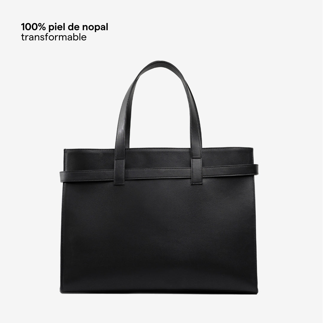 CARGO TOTE BLACK 100% PIEL DE NOPAL