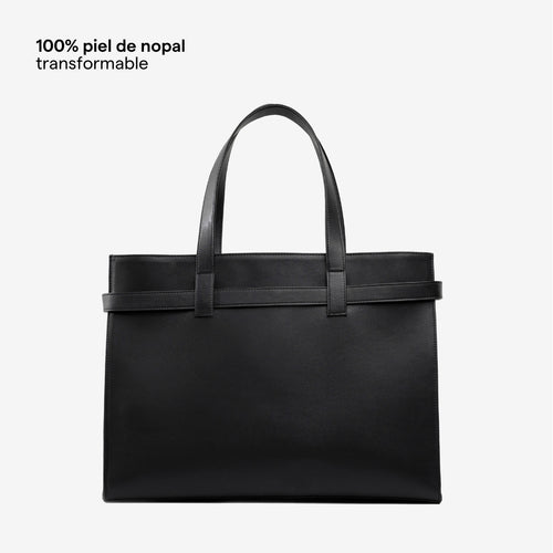 CARGO TOTE BLACK 100% PIEL DE NOPAL