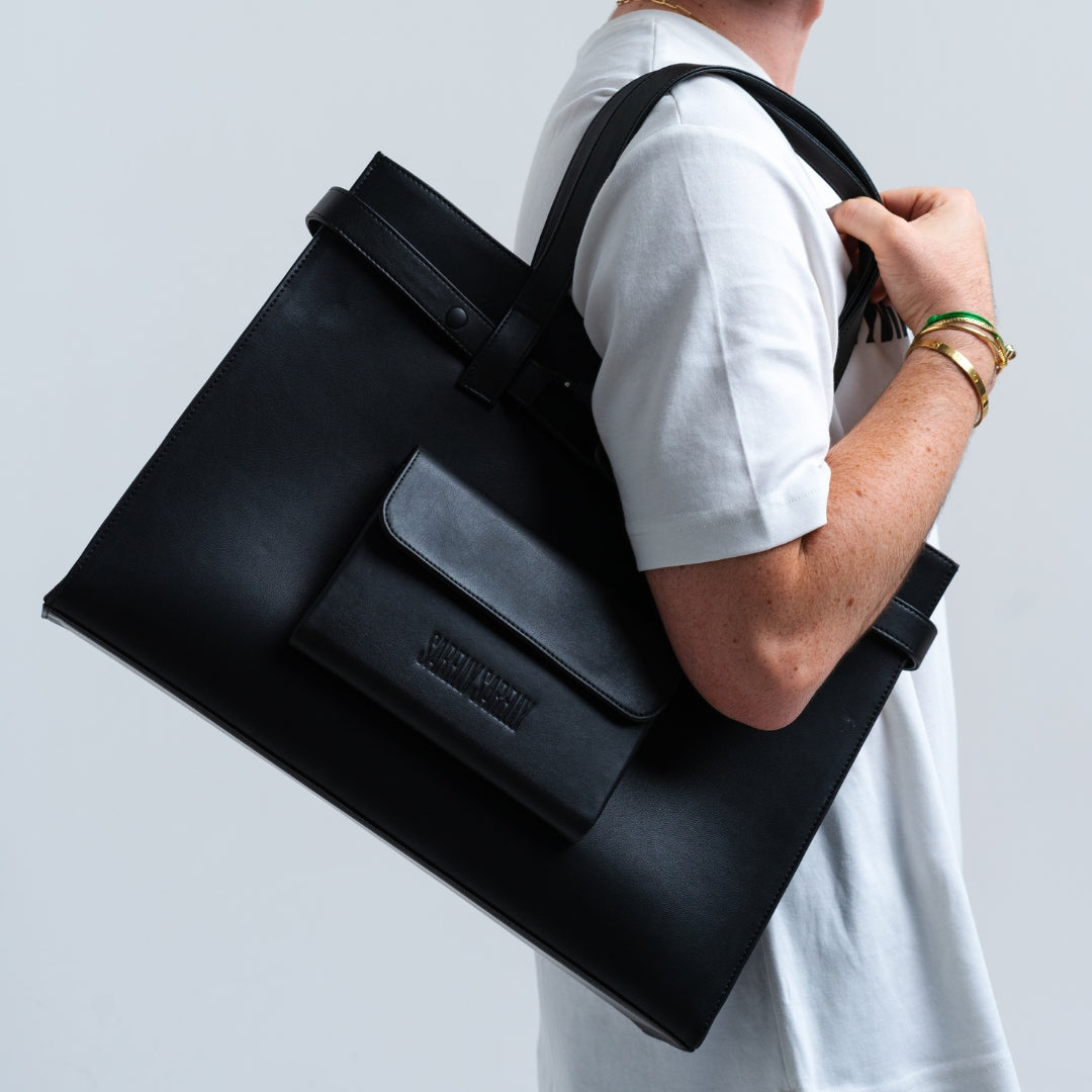 CARGO TOTE BLACK 100% PIEL DE NOPAL