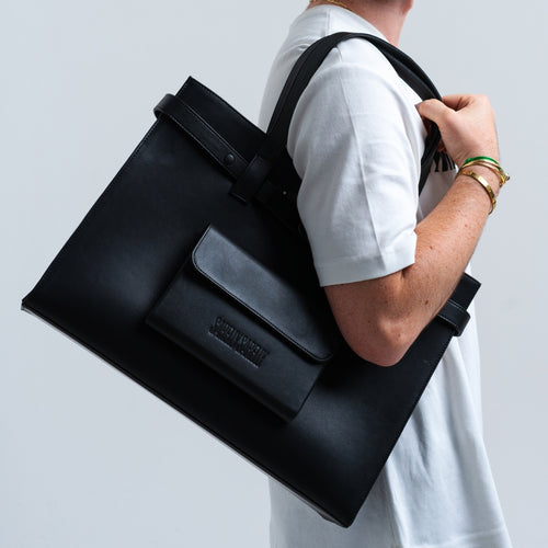 CARGO TOTE BLACK 100% PIEL DE NOPAL