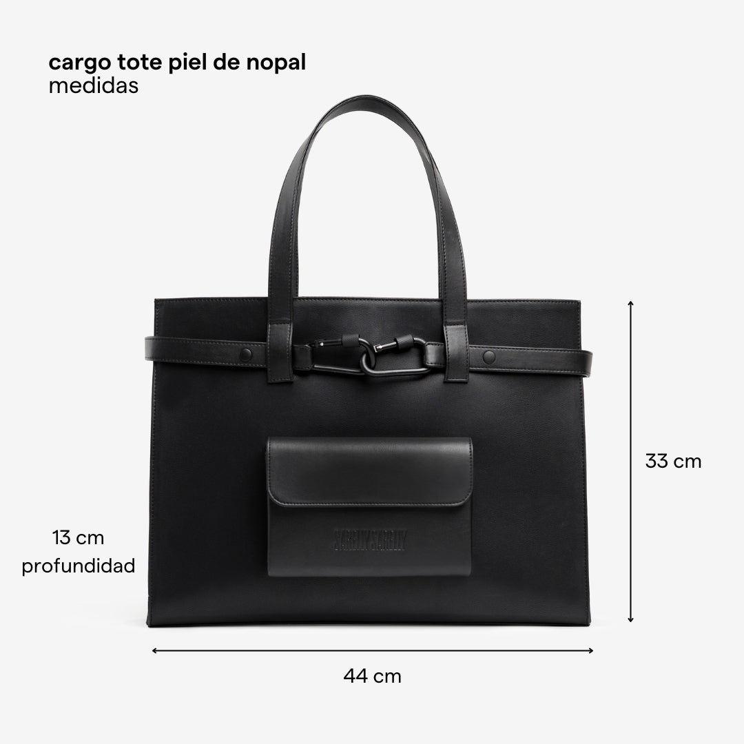CARGO TOTE BLACK 100% PIEL DE NOPAL